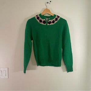 Vintage The Eagles Eye Womens S/XS Green Cable Knit Wool Sweater